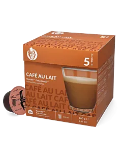 Kaffekapslen Caf&eacute; Au Lait package and capsule for Dolce Gusto