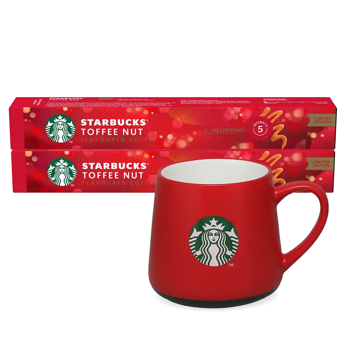 Toffee Nut + röd mugg-paket